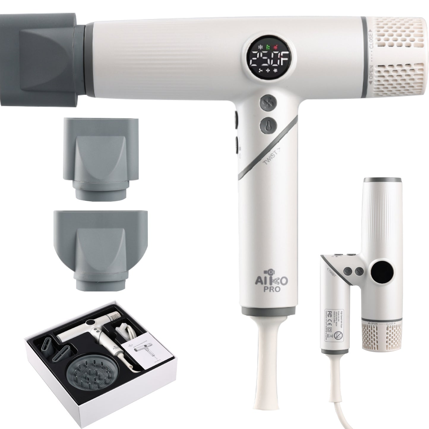 1800W High-Speed Foldable Travel Salon Ionic Blow Dryer, Brushless Motor for Fast Drying & Frizz Control, 3 Temps & 3 Speeds, Lightweight, Portable & Quiet with 3 Magnetic Nozzles
