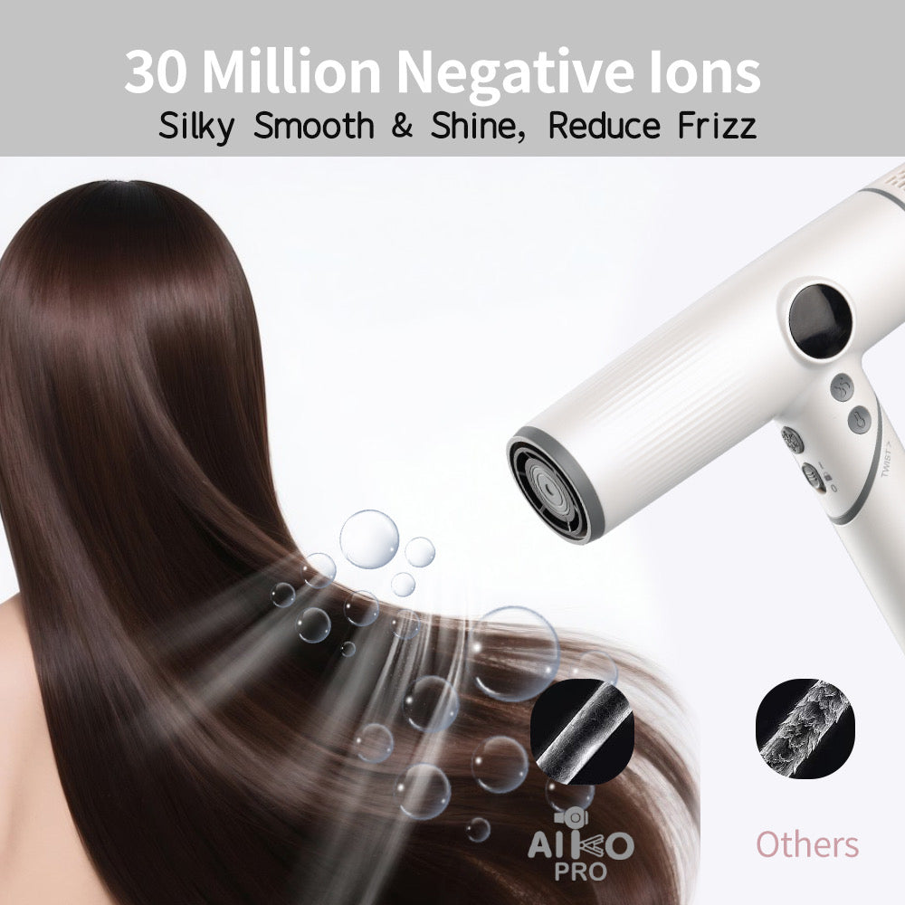 1800W High-Speed Foldable Travel Salon Ionic Blow Dryer, Brushless Motor for Fast Drying & Frizz Control, 3 Temps & 3 Speeds, Lightweight, Portable & Quiet with 3 Magnetic Nozzles