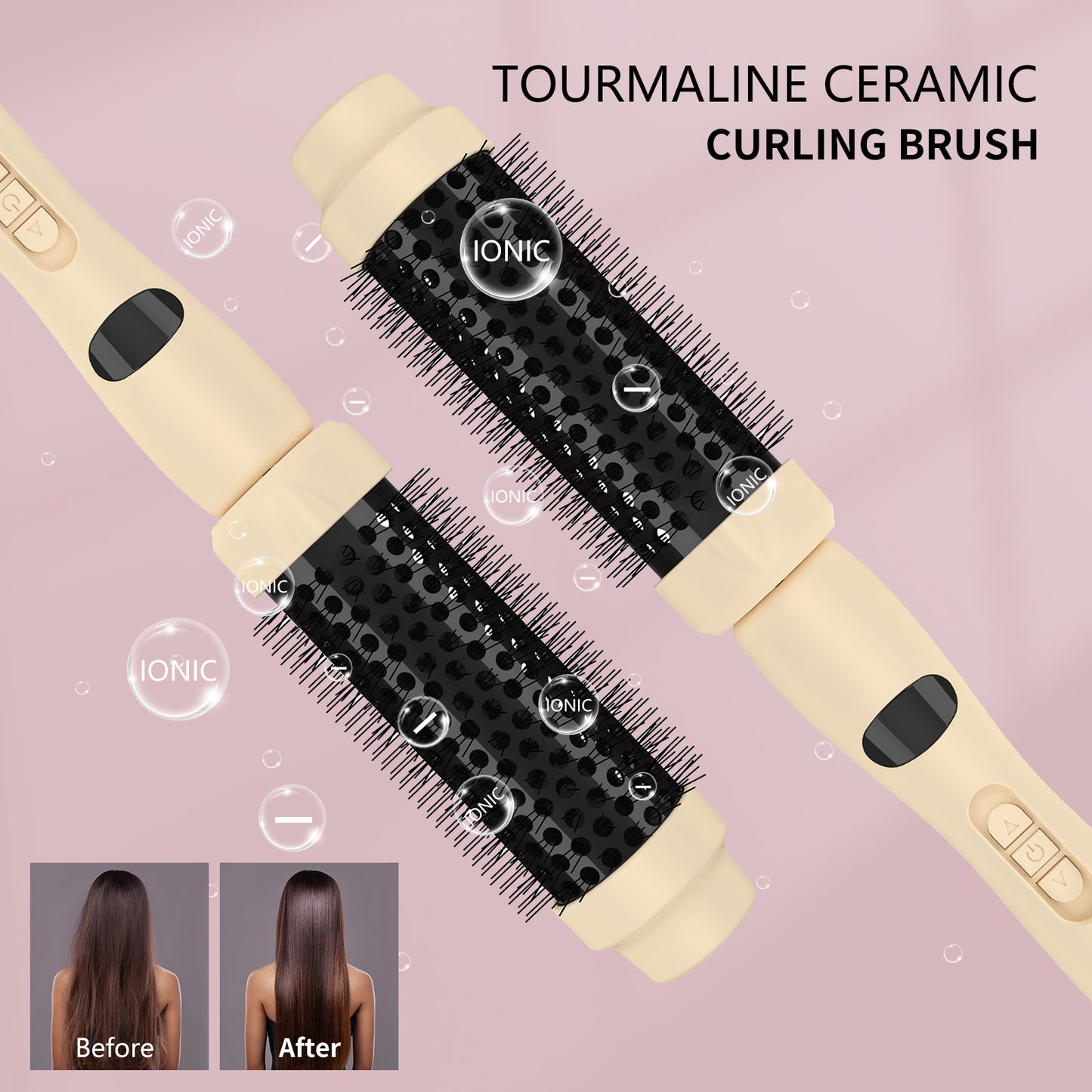 Thermal Brush for Blowout Look, 1.5 Inch Ceramic Heated Round Brush Makes Hair Shiny & Smooth, Ionic Hot Brush for Natural and Voluminous Curls, Easy to Use, Dual Voltage, Sandy