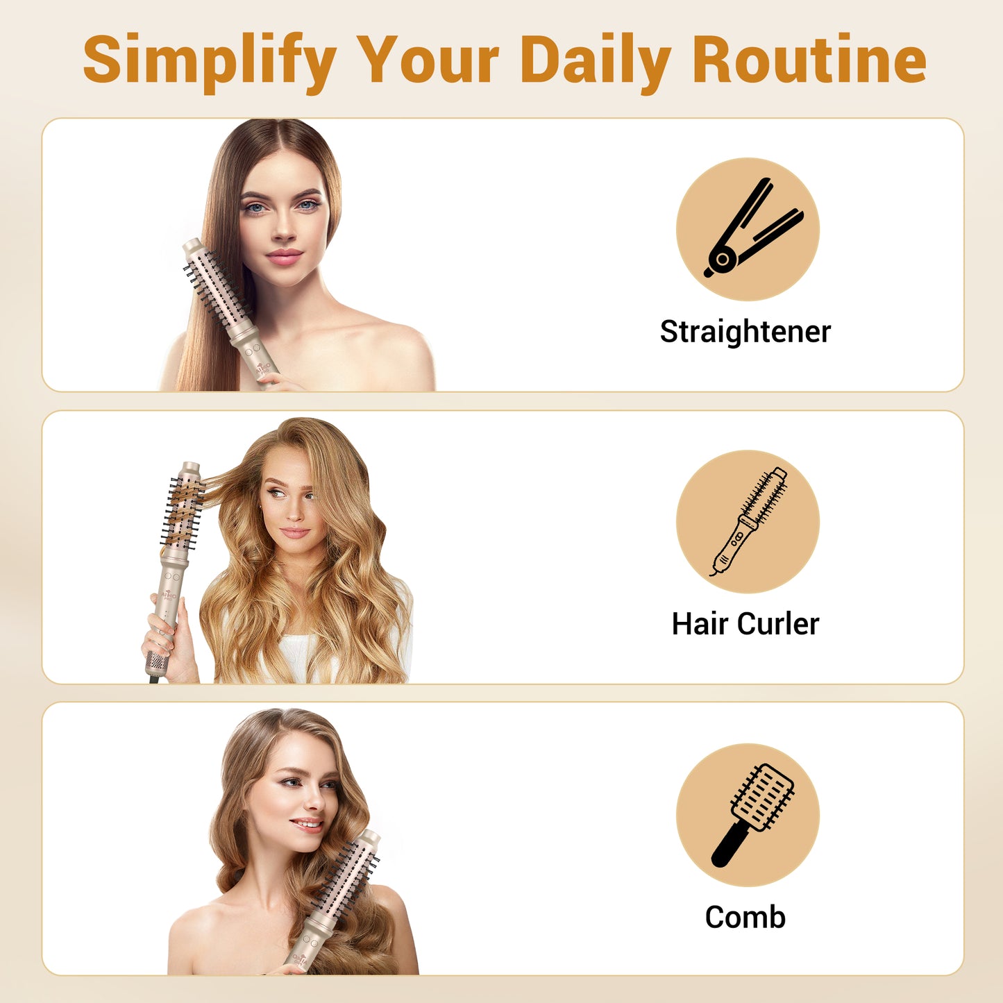 1.5 Inch Auto Rotating Curling Brush, Spinning Heated Thermal Round Brush Volumizer, 3 in 1 Ionic Hair Brush Styler for Long Medium Hair, 3 Temp Settings, 30S Fast Heat-Up, Dual Voltage