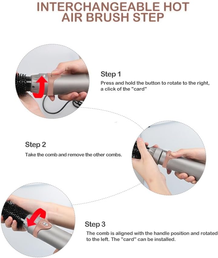 AIKO PRO 4-in-1 Hair Dryer Brush, Negative Ion Detachable Hair Dryer Styler Hot Air Hair Dryer for Straightening Curling Drying Multifunctional Styling, 1000W, Gray, Rose Gold