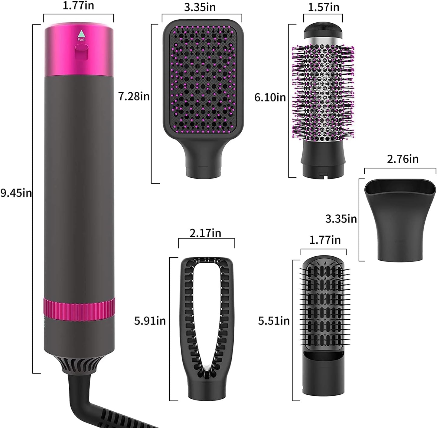 AIKO PRO 5-in-1 Hair Dryer Brush Set, 1200W, Lightweight, ALCI Safety, Tourmaline Technology, Gray, Purple
