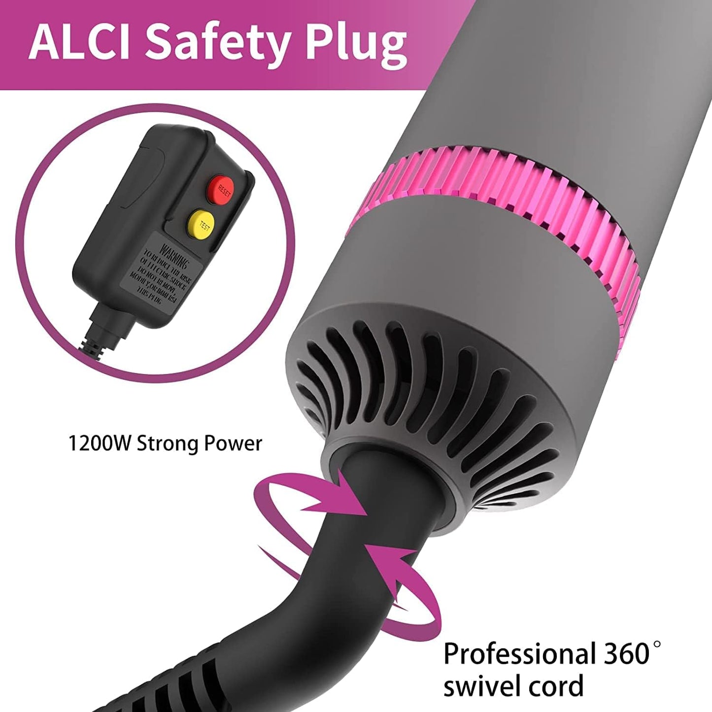 AIKO PRO 5-in-1 Hair Dryer Brush Set, 1200W, Lightweight, ALCI Safety, Tourmaline Technology, Gray, Purple