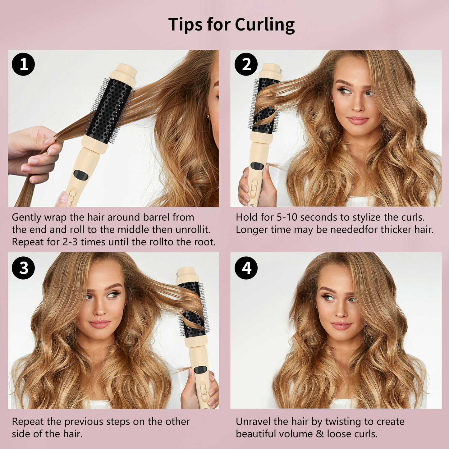 Thermal Brush for Blowout Look, 1.5 Inch Ceramic Heated Round Brush Makes Hair Shiny & Smooth, Ionic Hot Brush for Natural and Voluminous Curls, Easy to Use, Dual Voltage, Sandy