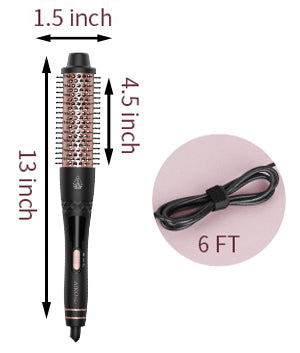 1.5 Inch Thermal Curling Brush for Natural Curls, Ionic Ceramic Heated Round Brush Adds Volume and Makes Hair Smoother, Dual Voltage Heated Round Brush Volumizer, Fast Heat-Up and Easy to Use
