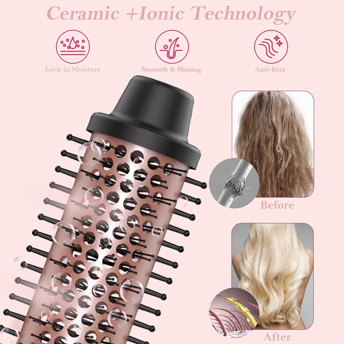 1.5 Inch Thermal Curling Brush for Natural Curls, Ionic Ceramic Heated Round Brush Adds Volume and Makes Hair Smoother, Dual Voltage Heated Round Brush Volumizer, Fast Heat-Up and Easy to Use