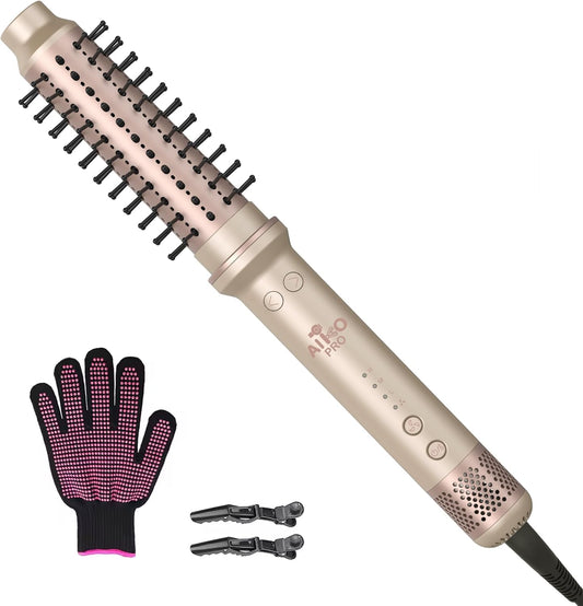 1.5 Inch Auto Rotating Curling Brush, Spinning Heated Thermal Round Brush Volumizer, 3 in 1 Ionic Hair Brush Styler for Long Medium Hair, 3 Temp Settings, 30S Fast Heat-Up, Dual Voltage