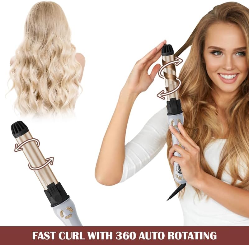 AIKO PRO 1 Inch Professional Automatic Rotating Curling Iron, Nano Titanium Auto Spin Curling Wand Hair Curler with 11 Adjustable Temps 250°F to 450°F, 60 Min Auto Shut-Off, Anti-Scald & Dual Voltage