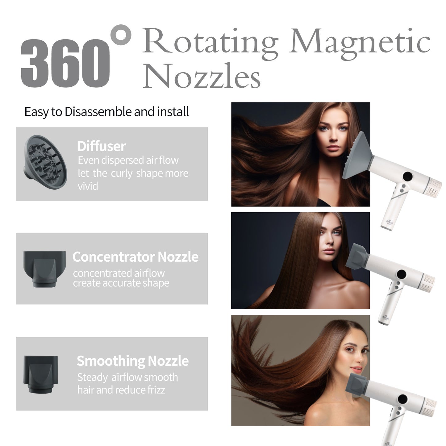 1800W High-Speed Foldable Travel Salon Ionic Blow Dryer, Brushless Motor for Fast Drying & Frizz Control, 3 Temps & 3 Speeds, Lightweight, Portable & Quiet with 3 Magnetic Nozzles