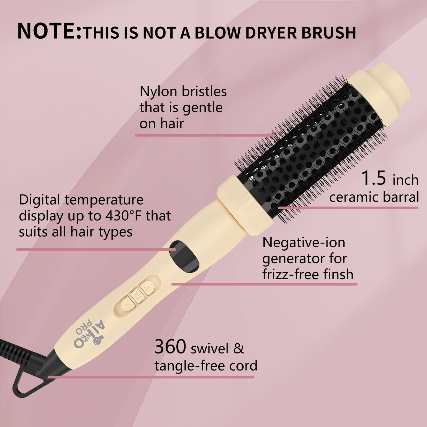 Thermal Brush for Blowout Look, 1.5 Inch Ceramic Heated Round Brush Makes Hair Shiny & Smooth, Ionic Hot Brush for Natural and Voluminous Curls, Easy to Use, Dual Voltage, Sandy