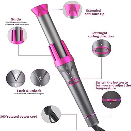 AIKO PRO Aiko Professional 3 in 1 Auto Rotating Hair Curler Curling Wand Rollers with 3 Interchangeable Ceramic Barrels, Instant Heat Up, Fast Styling Dual Voltage Salon Tool Gray, Pink HL-016