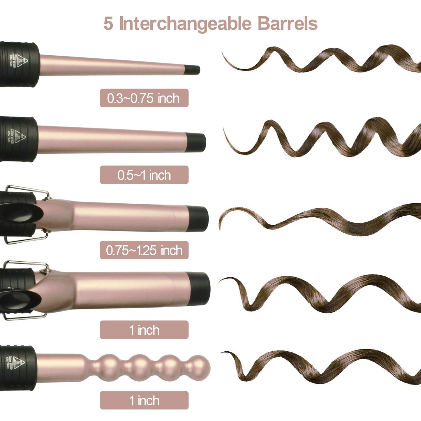 AIKO PRO 5 in 1 Advanced Titanium Curling Iron Wand Set with 5 Interchangeable Barrels Hair Curlers and Heat Resistant Glove