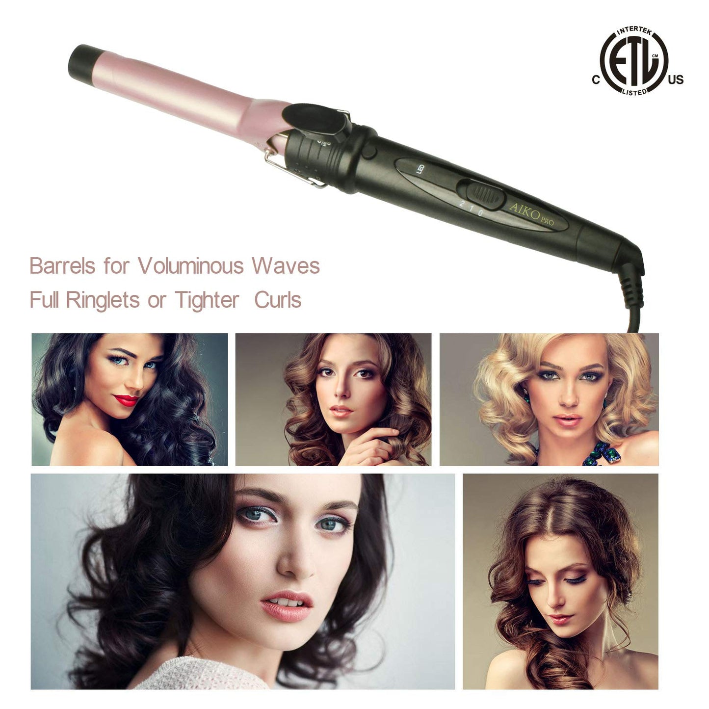 AIKO PRO 5 in 1 Advanced Titanium Curling Iron Wand Set with 5 Interchangeable Barrels Hair Curlers and Heat Resistant Glove