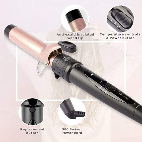 AIKO PRO 5 in 1 Advanced Titanium Curling Iron Wand Set with 5 Interchangeable Barrels Hair Curlers and Heat Resistant Glove