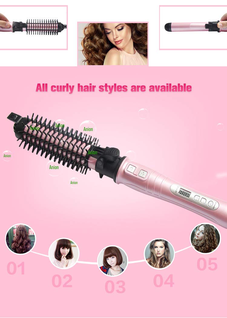 AIKO PRO Auto Rotating Tourmaline Ceramic 1.25 Inch Hair Curler Curling Iron Wand with LCD Adjustable Temperature Display and Anti-Scald Hot Brush Dual Voltage 100V-240V for All Types