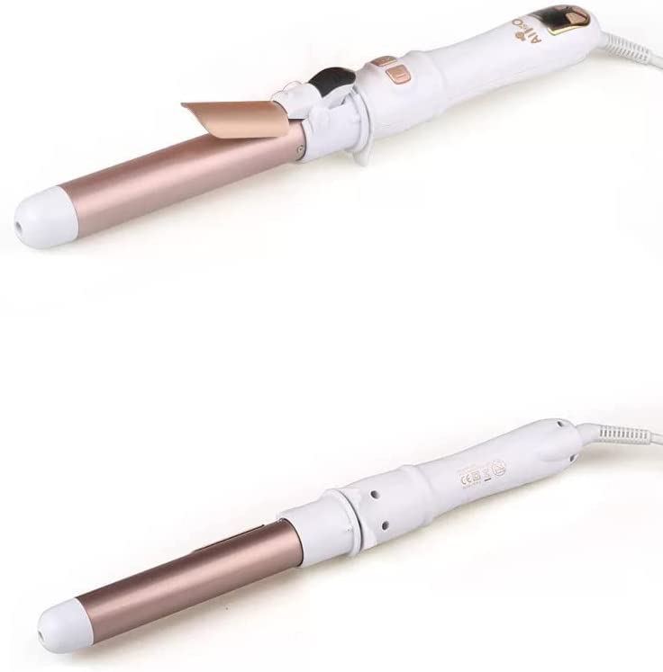 AIKO PRO Auto Rotating Hair Curler Curling Wand 28mm 1.1 Inch Curling Irons Hair Waver 30s Instant Heat-Up, Anti-Scald & Dual Voltage, with LCD Temp Display, White & Rose Gold