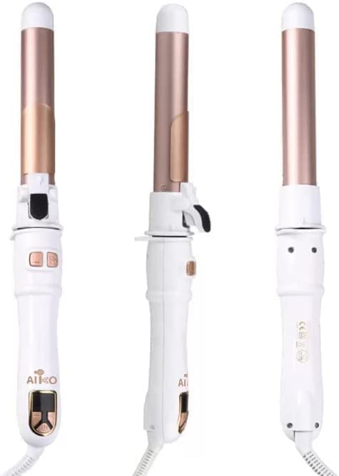 AIKO PRO Auto Rotating Hair Curler Curling Wand 28mm 1.1 Inch Curling Irons Hair Waver 30s Instant Heat-Up, Anti-Scald & Dual Voltage, with LCD Temp Display, White & Rose Gold