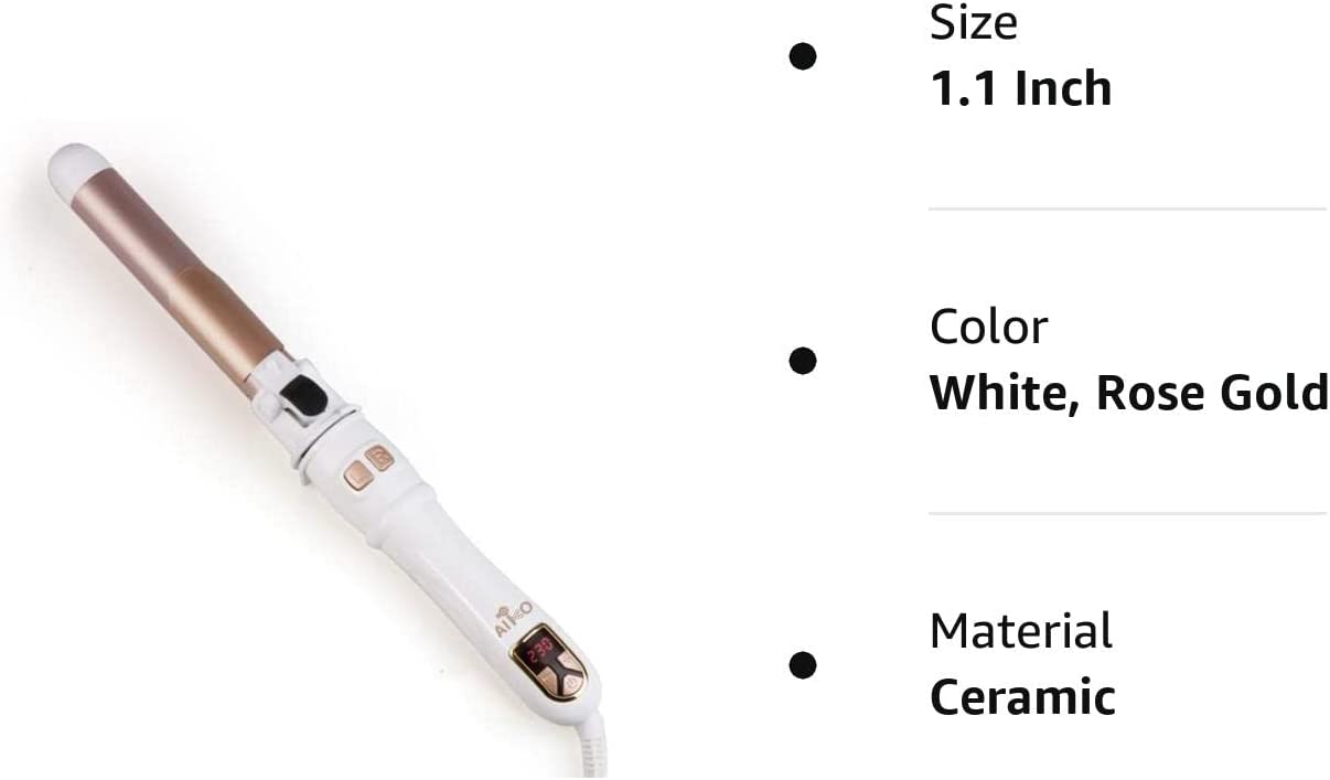 AIKO PRO Auto Rotating Hair Curler Curling Wand 28mm 1.1 Inch Curling Irons Hair Waver 30s Instant Heat-Up, Anti-Scald & Dual Voltage, with LCD Temp Display, White & Rose Gold