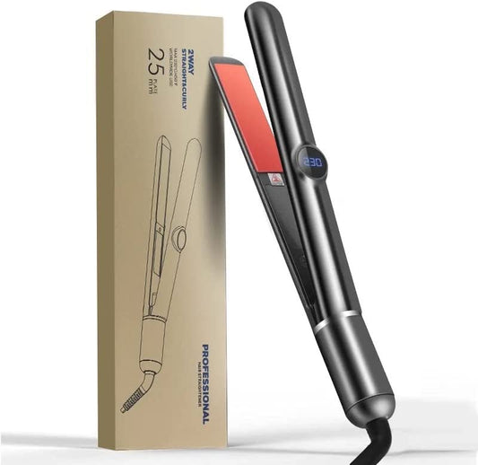 AIKO PRO 2 in 1 Ceramic Tourmaline Hair Straightener, Flat Iron and Curler LCD Display, Negative Ion Floating Plate Fast Heat-Up with Adjustable Temp for All Hair Type