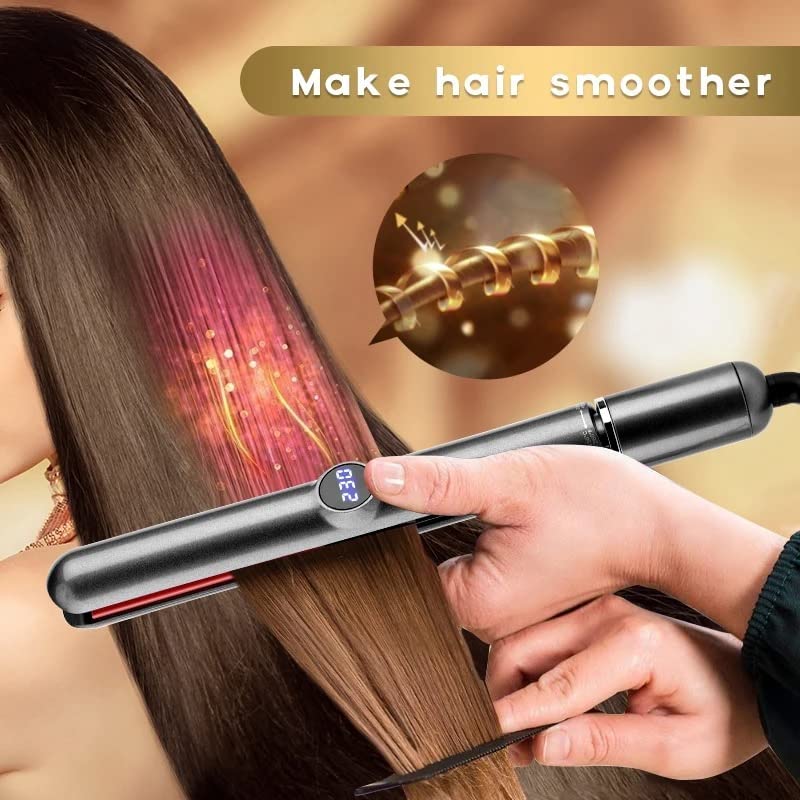 AIKO PRO 2 in 1 Ceramic Tourmaline Hair Straightener, Flat Iron and Curler LCD Display, Negative Ion Floating Plate Fast Heat-Up with Adjustable Temp for All Hair Type