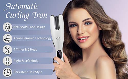 AIKO PRO LCD Automatic Ceramic Air Rotating Portable Curling Iron Wand Anti-Scald Hair Curler with LED Display, Adjustable Temp & Dual Voltage Air Spin N Curler Fast Heat-Up for All Hair Types