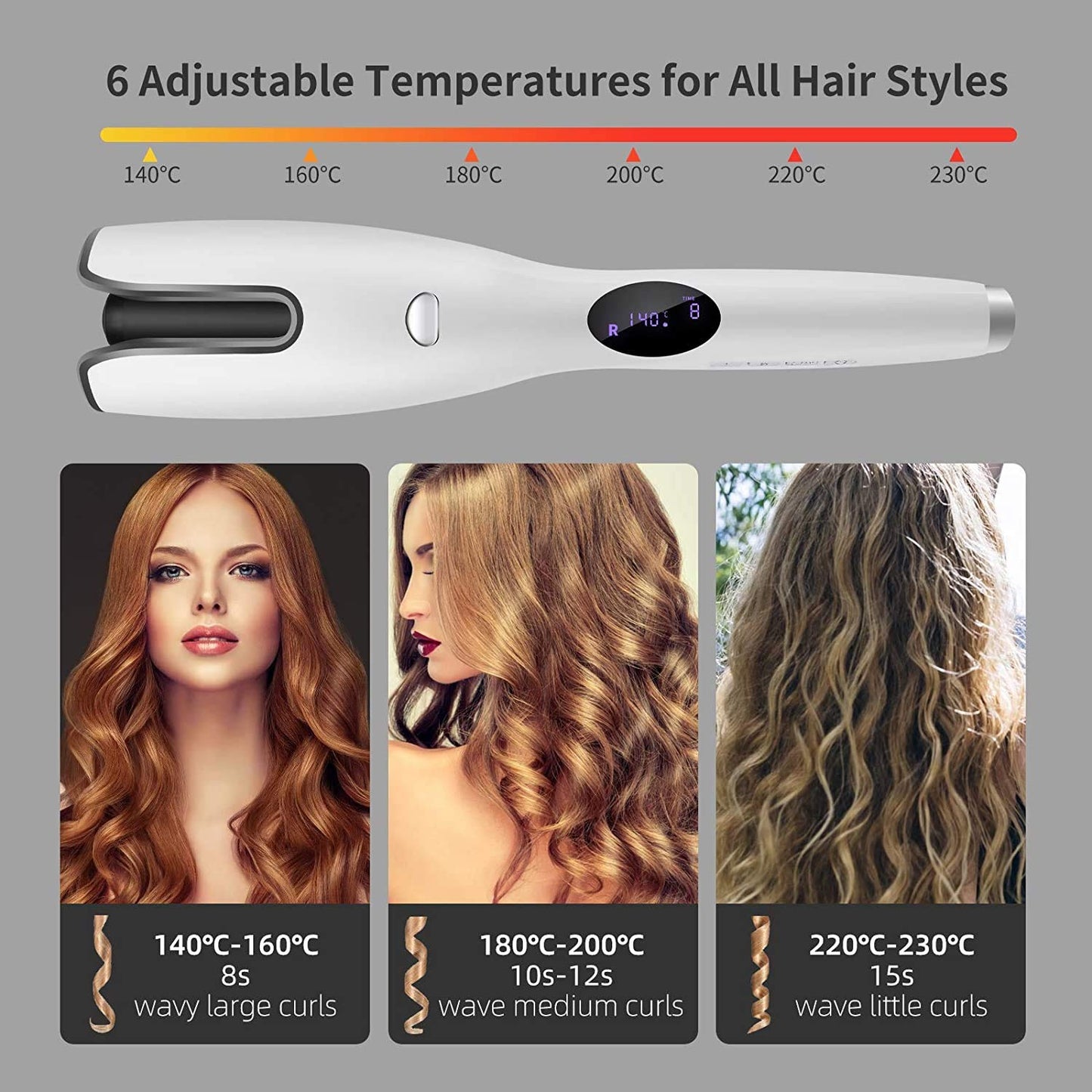 AIKO PRO LCD Automatic Ceramic Air Rotating Portable Curling Iron Wand Anti-Scald Hair Curler with LED Display, Adjustable Temp & Dual Voltage Air Spin N Curler Fast Heat-Up for All Hair Types