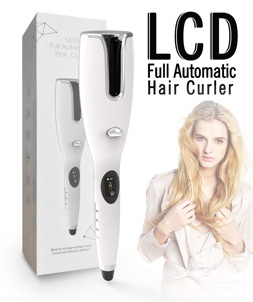 AIKO PRO LCD Automatic Ceramic Air Rotating Portable Curling Iron Wand Anti-Scald Hair Curler with LED Display, Adjustable Temp & Dual Voltage Air Spin N Curler Fast Heat-Up for All Hair Types