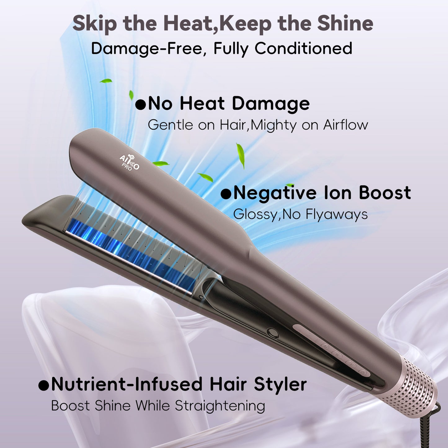 AirGlide 2-in-1 Wet to Dry Hair Straightener & Blow Dryer with High Speed Airflow Featuring AI Heat Control. Frizz-Defying Ions • Ultra-Light • Damage-Free Smart Styling Tool for Straight & Sleek Hair