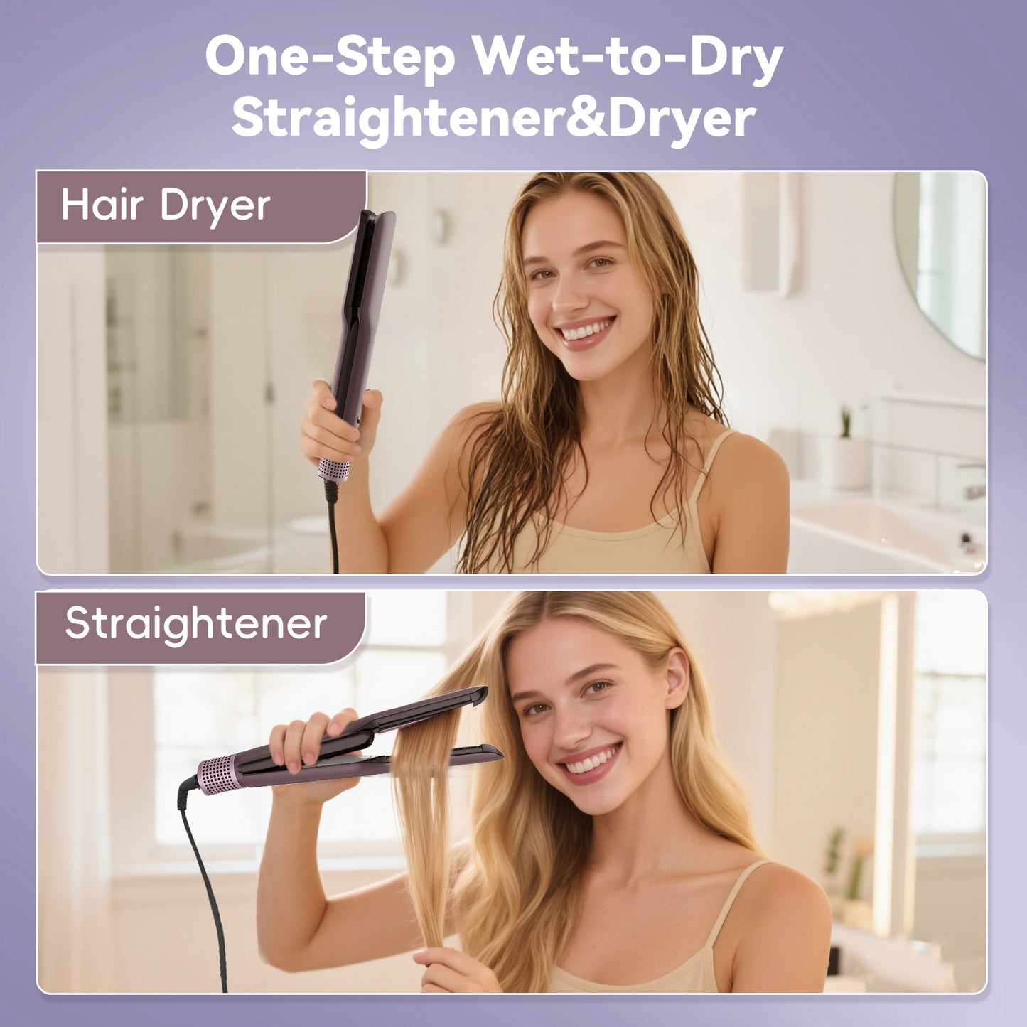 AirGlide 2-in-1 Wet to Dry Hair Straightener & Blow Dryer with High Speed Airflow Featuring AI Heat Control. Frizz-Defying Ions • Ultra-Light • Damage-Free Smart Styling Tool for Straight & Sleek Hair