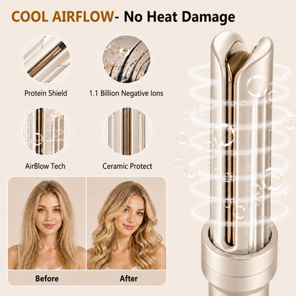 Cool Airflow Automatic Rotating Styler 3.0 Cool Air Technology for Tangle-Free, Lasting Bounce & Shine, Low Heat Risk, Global Use, 3 Temp Settings