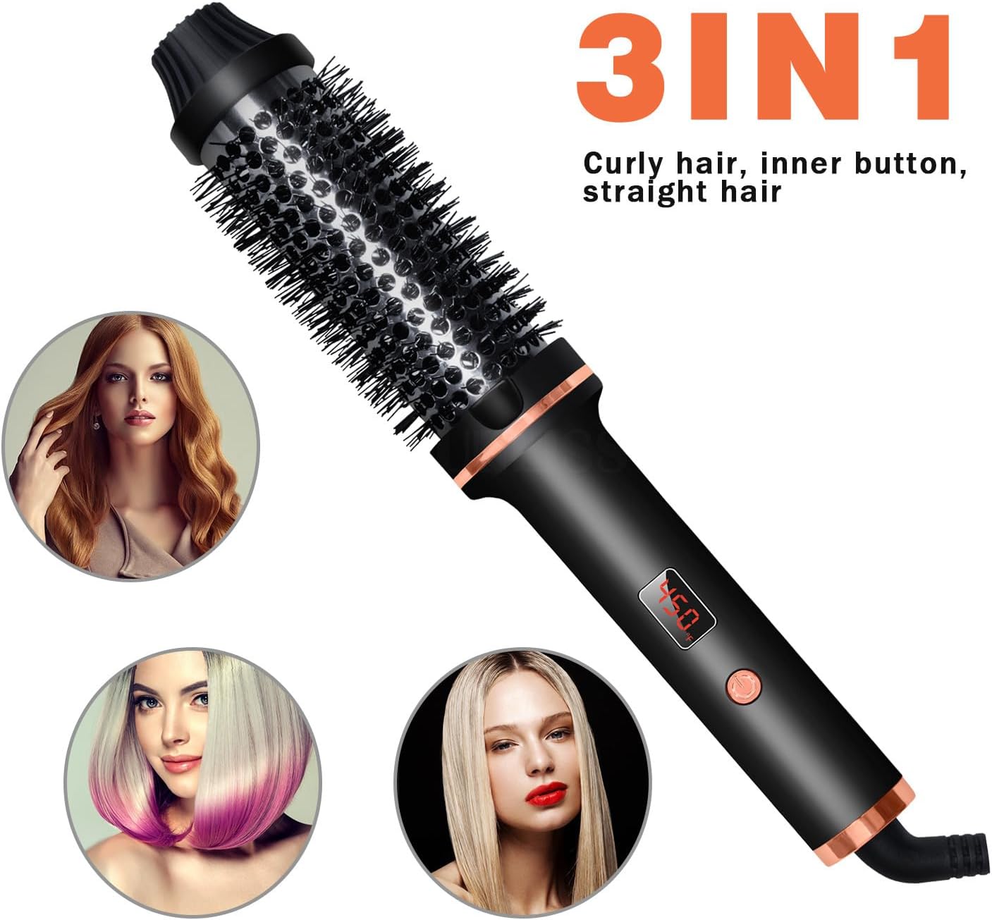 AIKO 1.25 Inch Heated Curling Brush Ceramic Tourmaline Ionic Curling Iron Volumizing Comb Fast Heat Up Dual Voltage Travel Friendly