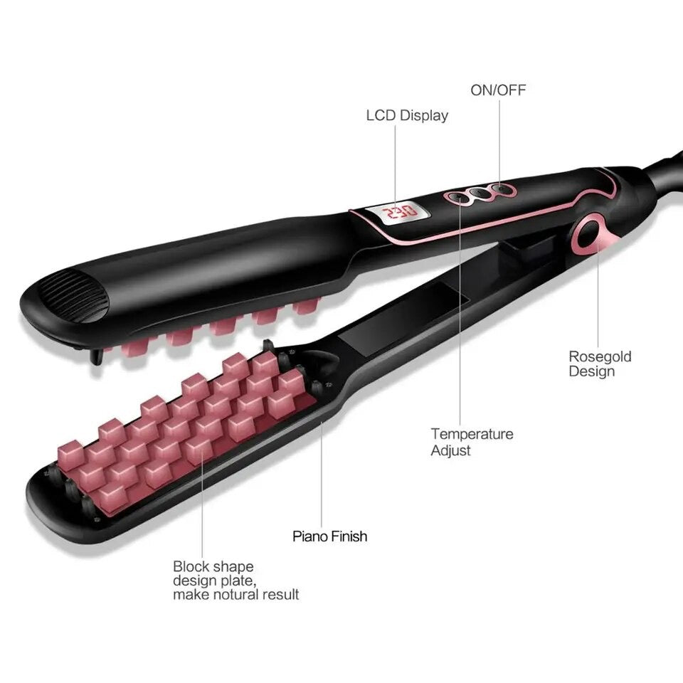 AIKO PRO 2-in-1 Hair Volumizing Iron Hair Straightener Ceramic Crimper Corrugated Curler Volumizer