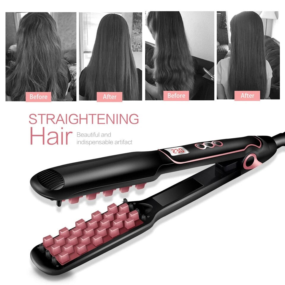 AIKO PRO 2-in-1 Hair Volumizing Iron Hair Straightener Ceramic Crimper Corrugated Curler Volumizer