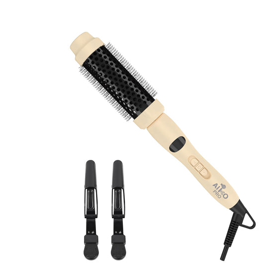 Thermal Brush for Blowout Look, 1.5 Inch Ceramic Heated Round Brush Makes Hair Shiny & Smooth, Ionic Hot Brush for Natural and Voluminous Curls, Easy to Use, Dual Voltage, Sandy