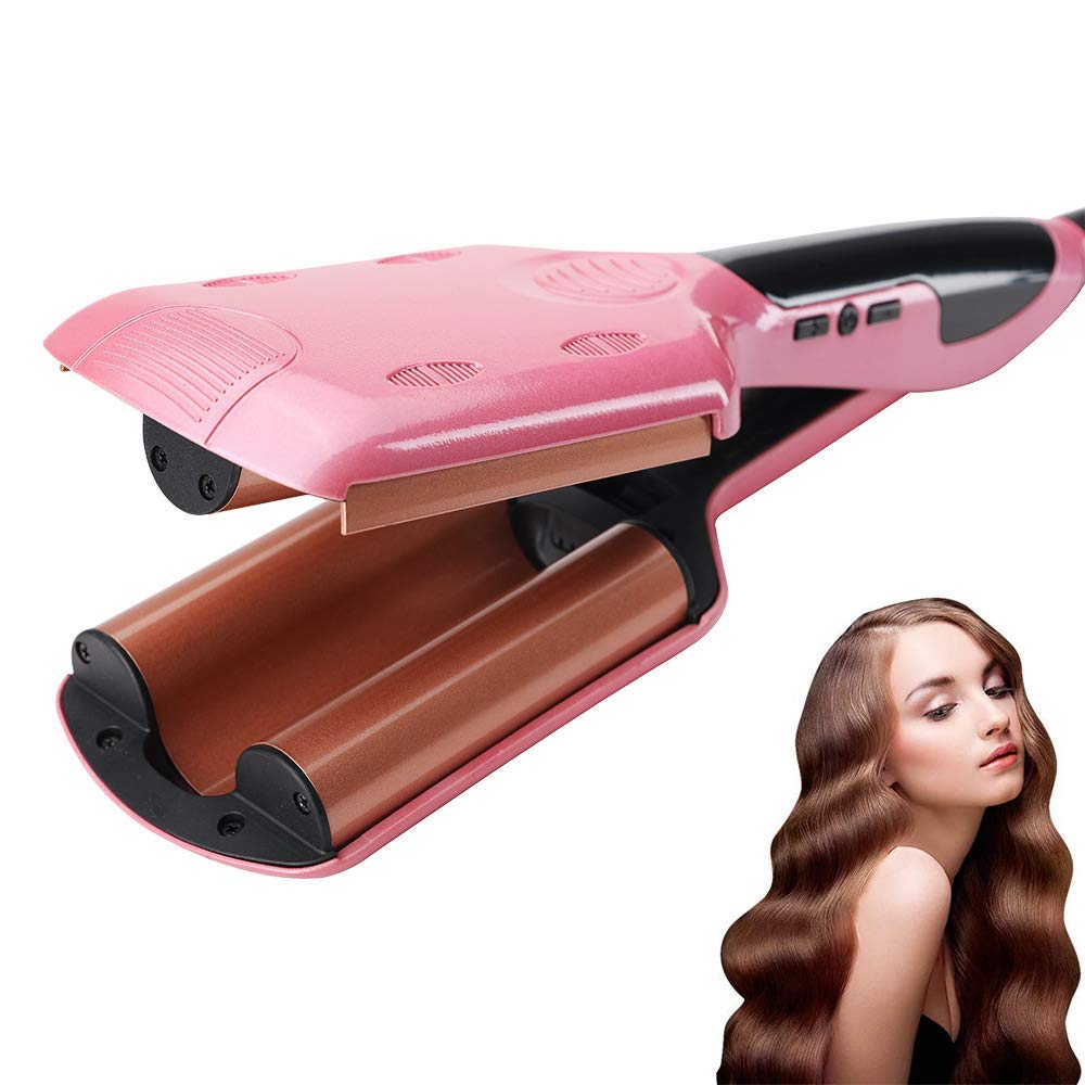 AIKO PRO 3 Barrel 1 Inch Ceramic Tourmaline Egg Roll Hair Curler Crimper Beachy Wavy Curling Iron Wand Deep Waver, with Adjustable LCD Temp Display & Fast Heating for Wet and Dry Hair