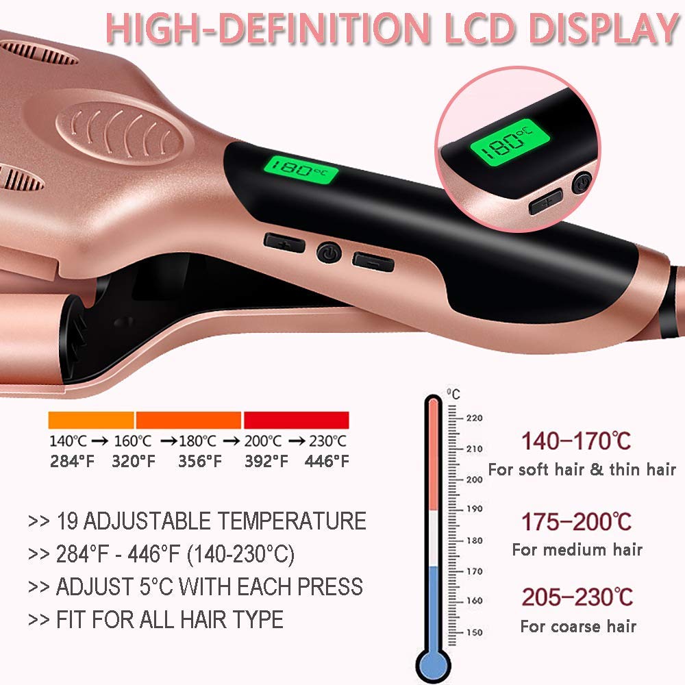 AIKO PRO 3 Barrel 1 Inch Ceramic Tourmaline Egg Roll Hair Curler Crimper Beachy Wavy Curling Iron Wand Deep Waver, with Adjustable LCD Temp Display & Fast Heating for Wet and Dry Hair