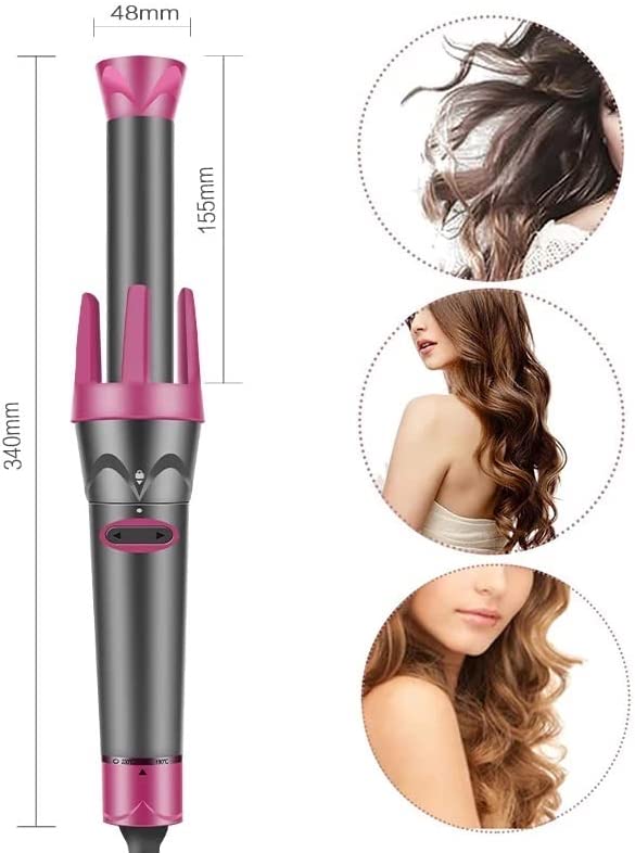 Professional Hair Crimper Curler Wand Dry & Wet Use Ceramic Curling Iron, Rose Red