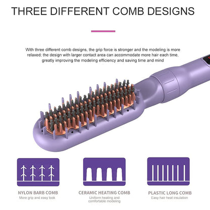 AIKO PRO 6 in 1 Interchangeable Ceramic Curling Iron, Wand Set with Hair Straightener Brush, Instant Heat-Up, Auto Shut Off LCD and Temperature Adjustment Include Glove, Dual Voltage, Purple