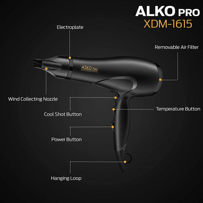 AIKO PRO 1875W Negative Ionic Professional Fast Dryer Hair Dryer, Lightweight Salon Performance Blow Dryer, Blow Hot or Cool Air, with Concentrator, 2 Speed and 3 Heat Settings, ETL Certified