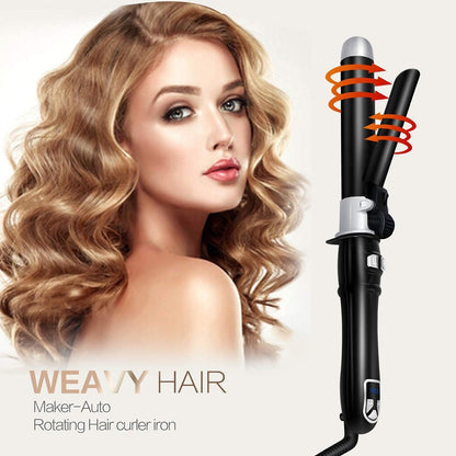 AIKO PRO 1'' Pro Auto Spin Hair Curler Ceramic Instant Heat Curling Wand, Wavy Rotating Iron with Adjustable Temps 210 degreeF - 450 degreeF, Anti-Scald & Dual Voltage, for All Types, Black, WT-108