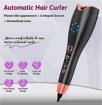 AIKO PRO Auto Hair Curler, Automatic Curling Iron with LCD Display and Timer for All Hair Types, Fast Heating, Auto Shut-Off Curling Wand