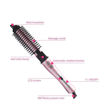 AIKO PRO Auto Rotating Tourmaline Ceramic 1.25 Inch Hair Curler Curling Iron Wand with LCD Adjustable Temperature Display and Anti-Scald Hot Brush Dual Voltage 100V-240V for All Types