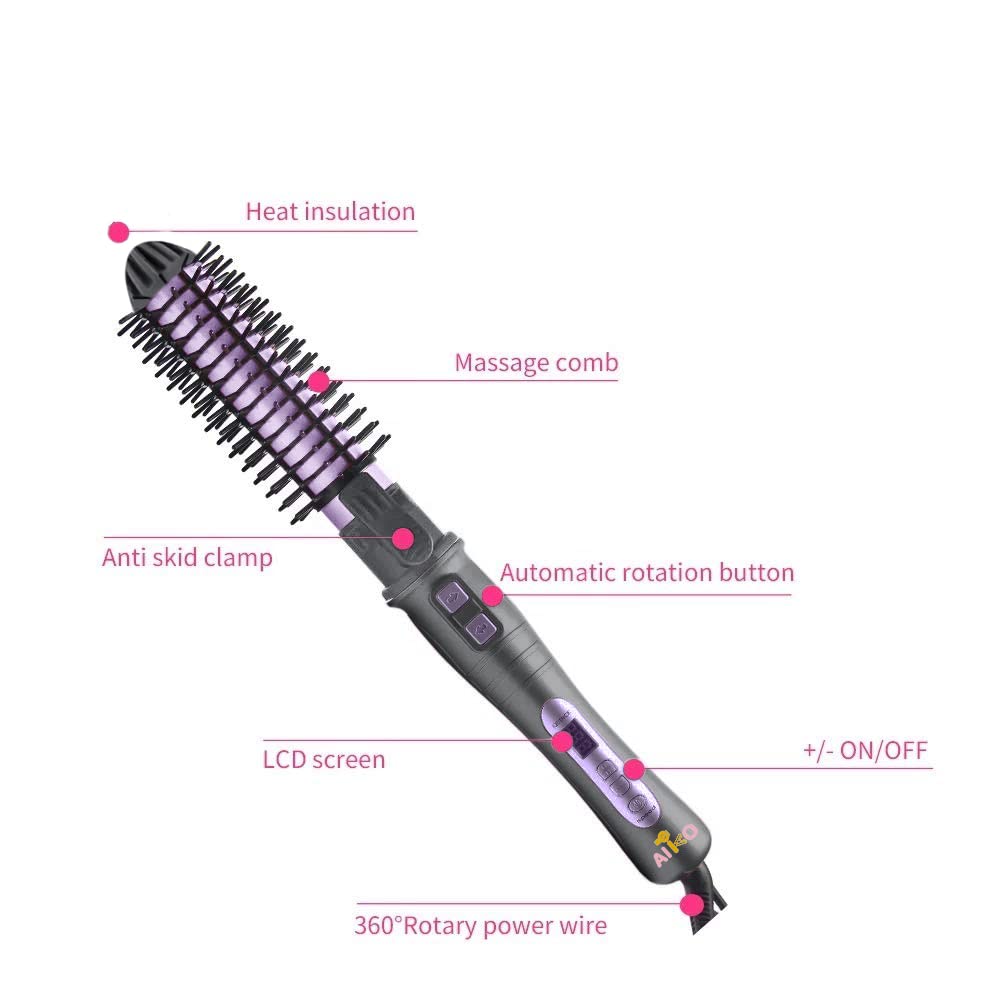 AIKO PRO Auto Rotating Tourmaline Ceramic 1.25 Inch Hair Curler Curling Iron Wand with LCD Adjustable Temperature Display and Anti-Scald Hot Brush Dual Voltage 100V-240V for All Types