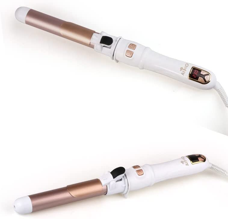 AIKO PRO Auto Rotating Hair Curler Curling Wand 28mm 1.1 Inch Curling Irons Hair Waver 30s Instant Heat-Up, Anti-Scald & Dual Voltage, with LCD Temp Display, White & Rose Gold