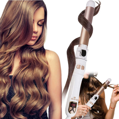 AIKO PRO Auto Rotating Hair Curler Curling Wand 28mm 1.1 Inch Curling Irons Hair Waver 30s Instant Heat-Up, Anti-Scald & Dual Voltage, with LCD Temp Display, White & Rose Gold