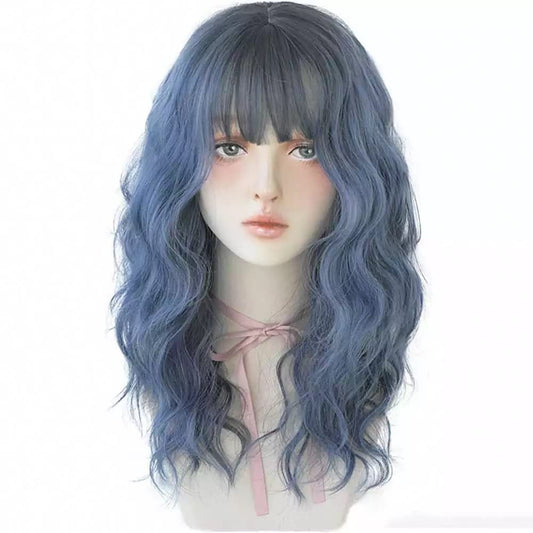 AIKO PRO Chic Korean Fashion 21 Inch Long Fluffy Curly Wavy Wig Bangs, Natural Heat-Resistant Synthetic Hair Wigs with Fringe For Cosplay and Daily Wear