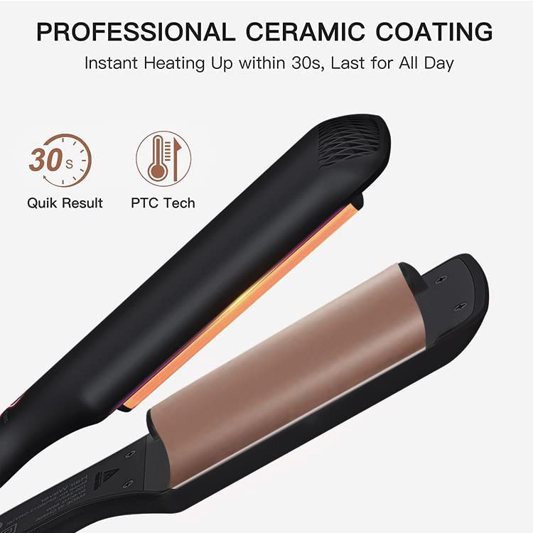 AIKO PRO Double Barrel Ceramic Hair Waver, Beach Wave Egg Roll Curling Iron, 2 Embedded Ceramic Barrels Styling Tool (White, Rose Gold), 1 inch